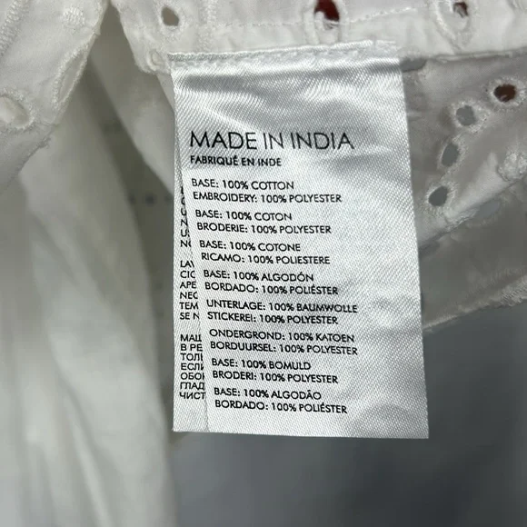 CLUB MONACO Women's Eyelet lightly lined Mini Dress 3/4 Sleeve White. Loose fit - Picture 8 of 11